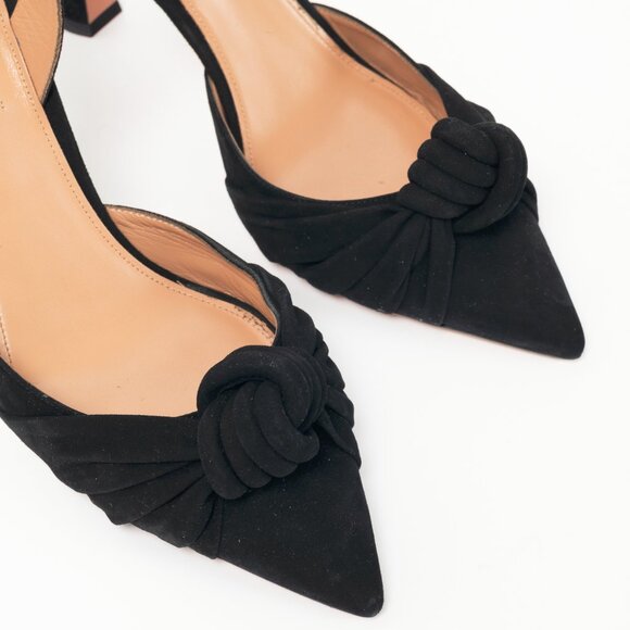 Aquazzura Kiki Sling 85 Black Suede Knotted Heels - Picture 6 of 10